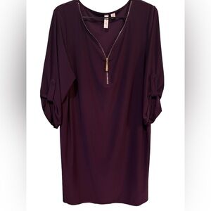 Tacera Deep Purple Midi Dress with Gold Zipper Accent